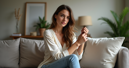 Woman with glowing skin enjoying her simple skincare routine for sensitive skin.