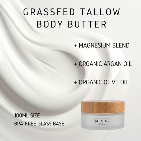 Organic GrassFed Tallow Body Butter + Magnesium | Serene Formulas | Made for Sensitive Skin